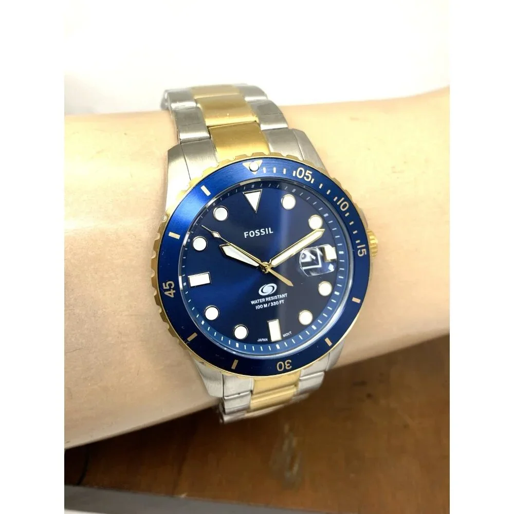 Fossil Men's Watch FS6034 Dive Quartz Blue Dial Two Tone Stainless Steel 42mm